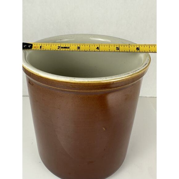 Vintage Hall Pottery Heavy Crock 302 Brown Glaze USA 7" Tall x 6.5" Farmhouse - Picture 5 of 6